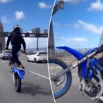 chilling-footage-shows-dirt-bike-rider’s-‘reckless’-act-on-busy-bridge:-‘death-defying-stunts’