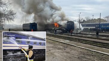russian-drone-attacks-empty-passenger-train-in-ukraine,-official-says