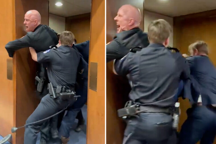 gop-sen.-tim-sheehy-helps-capitol-police-remove-protester-—-who-allegedly-injured-3-officers-and-appeared-to-break-his-own-arm-—-in-wild-scene