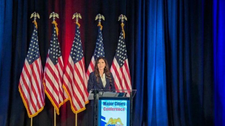 minutes-after-trump-replaced-her,-noem-touts-record-to-law-enforcement