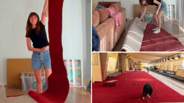 oscars-red-carpet-finds-new-home-in-woman’s-apartment-after-its-thrown-in-dumpster,-tiktok-video-reveals