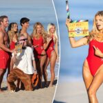 first-look-at-brooks-nader-and-cast-in-iconic-‘baywatch’-red-swimsuits-as-filming-kicks-off-for-reboot