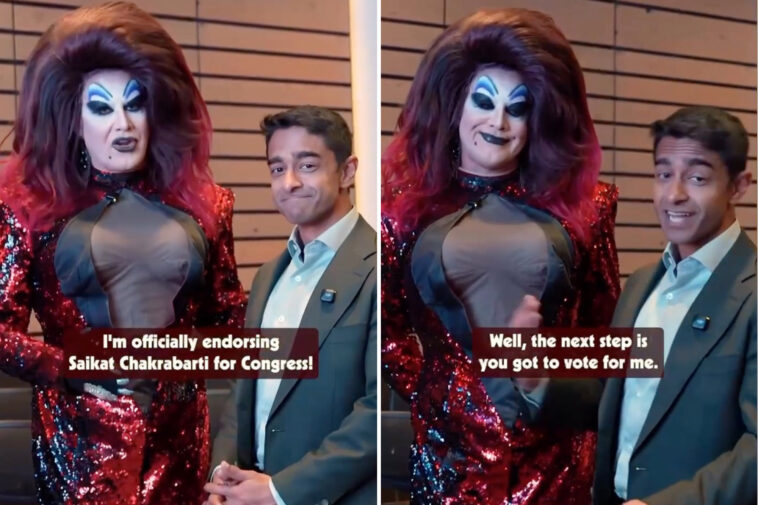 bizarre-moment-aoc-linked-millionaire-gets-drag-queen-to-endorse-him-for-nancy-pelosi’s-seat