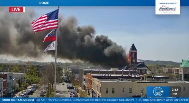 developing:-historic-courthouse-in-rome,-georgia-on-fire-–-fully-engulfed-in-flames-(video)