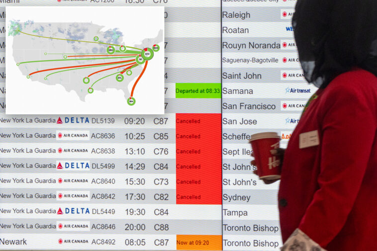 laguardia-airport-crippled-by-cancellations,-delays-after-deadly-air-canada-crash,-partial-shutdown