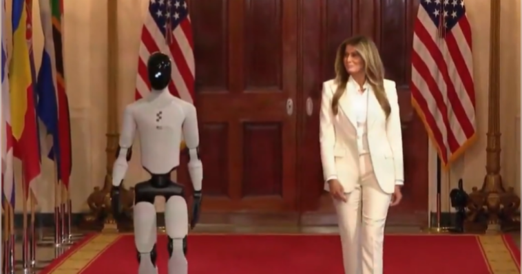 first-lady-melania-trump-walks-alongside-humanoid-robot-at-white-house-tech-summit-(video)