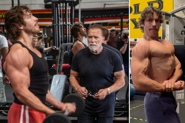 arnold-schwarzenegger-helping-train-love-child-at-venice-gym-for-bodybuilding-debut