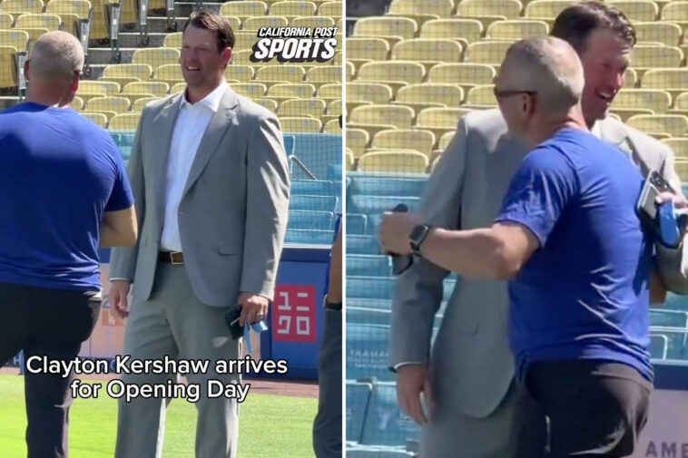 clayton-kershaw-appears-at-dodgers’-opening-day-in-unfamiliar-attire