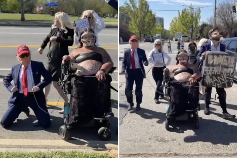 atlanta-‘no-kings’-protest-takes-turn-for-weird-as-masked,-wheelchair-using-leftist-walks-trump-lookalike-on-leash
