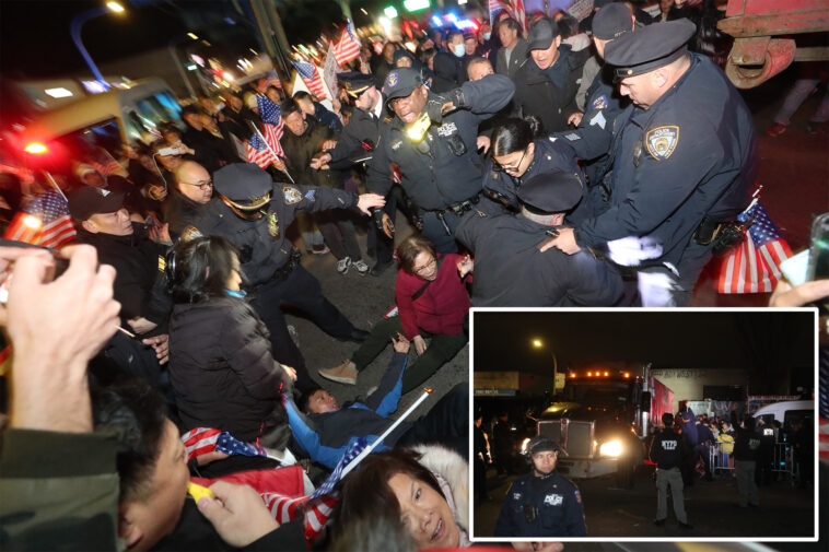 hundreds-of-protesters-swarm-proposed-nyc-men’s-homeless-shelter-site,-physically-block-construction-truck