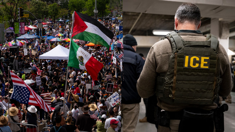 watch:-masked-agitator-sprays-message-targeting-ice-agents-on-federal-building-during-la-protest