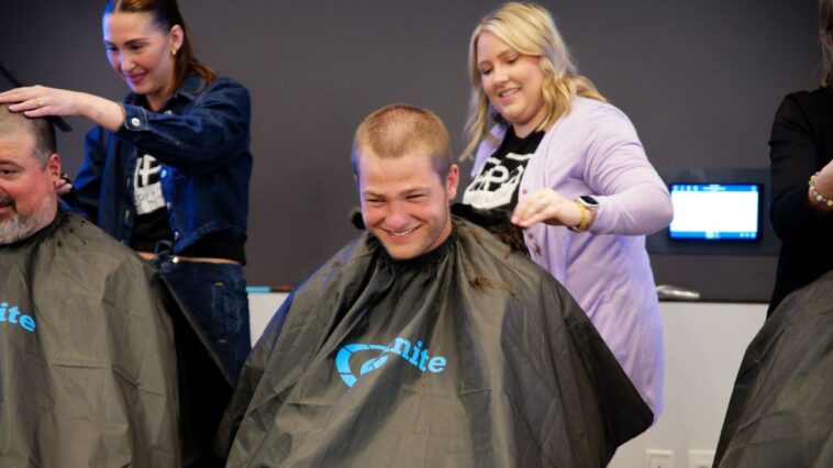 patriots’-drake-maye-shaves-hair-at-charity-event-for-boston-children’s-hospital