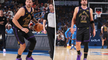 luka-doncic-leaves-lakers-thunder-with-left-hamstring-injury