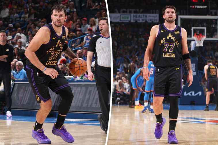 luka-doncic-leaves-lakers-thunder-with-left-hamstring-injury