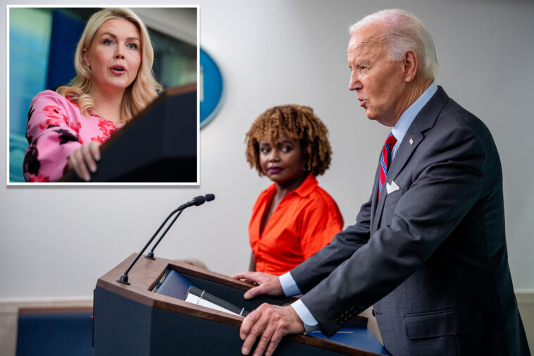 karoline-leavitt-blames-joe-biden-for-the-‘hard-time’-karine-jean-pierre-had-as-white-house-press-secretary 
