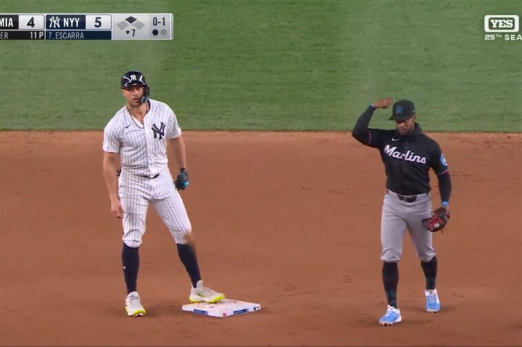 giancarlo-stanton-swipes-first-base-in-regular-season-since-2020-to-set-up-a-yankees-run