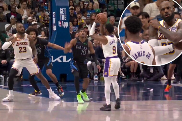 lebron-james-lets-son-bronny-hear-it-immediately-after-mistake-during-lakers’-loss-to-mavericks