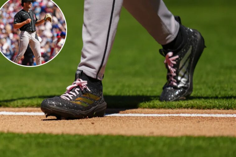 diamondbacks-pitcher-brandon-pfaadt-sports-pink-laces-during-start-to-help-gender-reveal-for-brother