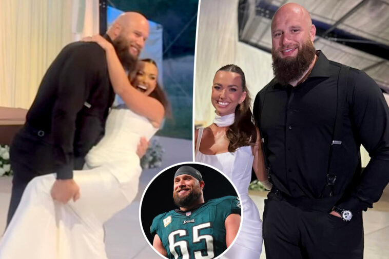 lane-johnson-marries-fiancee-kelsey-holmer-with-eagles-teammates-in-attendance