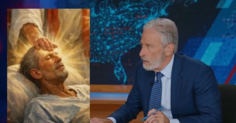 watch:-jon-stewart-responds-to-his-striking-resemblance-to-the-bedridden-patient-in-trump’s-deleted-ai-‘jesus’-meme:-‘i-didn’t-realize-my-look-had-reached…-leper-territory’