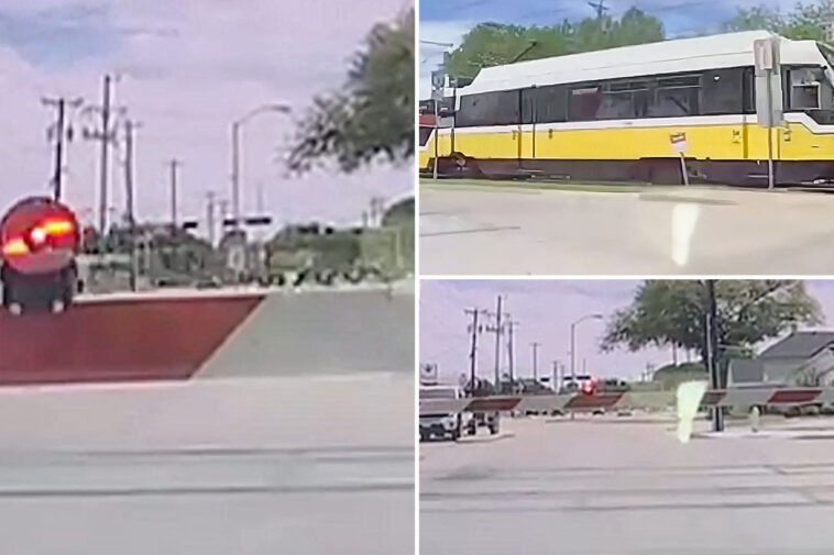 terrifying-moment-self-driving-tesla-crashes-through-railroad-gate,-missing-train-by-just-seconds