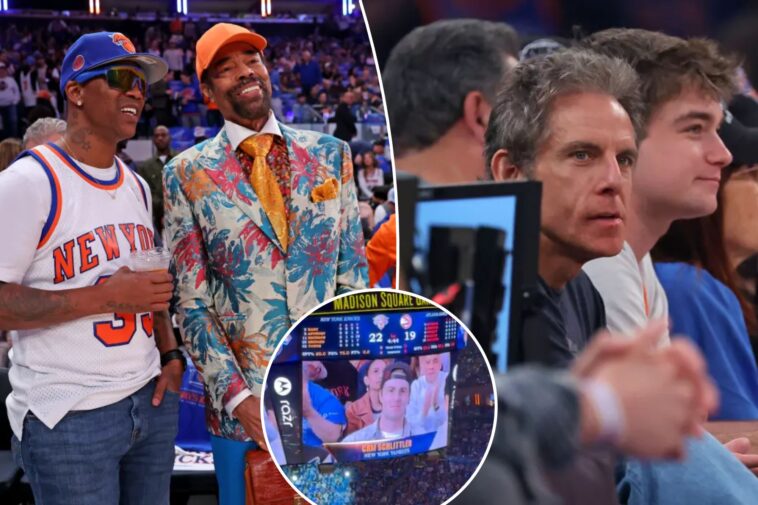 cam-schlittler,-ben-stiller-take-in-star-studded-knicks-hawks-game-1