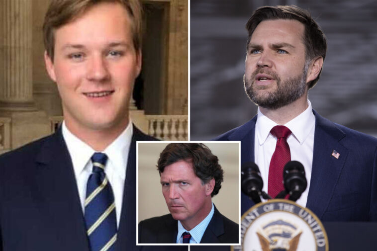 tucker-carlson’s-son-exits-jd-vance’s-press-team-amid-escalating-feud-between-dad,-trump