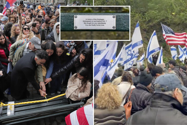 nyc-jewish-community-honors-hostages-kidnapped-in-gaza-with-central-park-bench