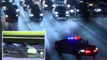 crazed-cretin-throws-lime-scooter-off-la-freeway-overpass,-causing-multiple-car-crash
