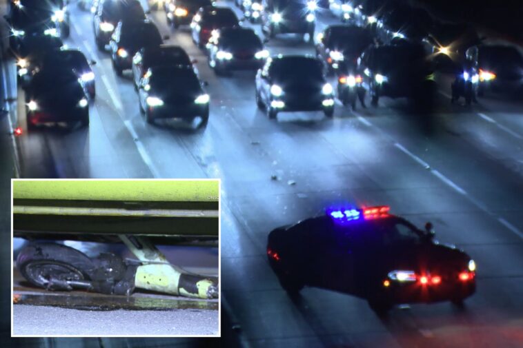 crazed-cretin-throws-lime-scooter-off-la-freeway-overpass,-causing-multiple-car-crash
