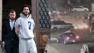 grinning-suspect-cuffed-after-alleged-fiery-street-takeover,-drag-race-caught-on-camera