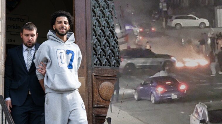 grinning-suspect-cuffed-after-alleged-fiery-street-takeover,-drag-race-caught-on-camera