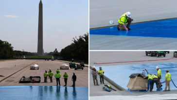 crews-roll-out-blue-coating-on-lincoln-memorial-reflecting-pool