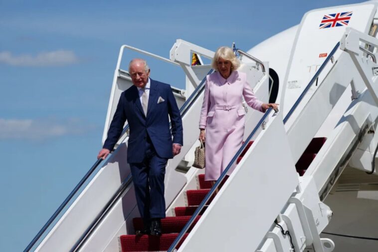 king-charles-iii,-queen-camilla-land-in-america-for-state-visit-with-trump