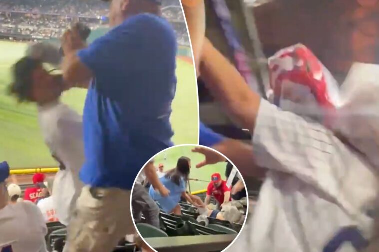 taunting-yankees-fan-brutally-beaten-up-by-rangers-fans,-girlfriend-thrown-down-steps-in-wild-scene