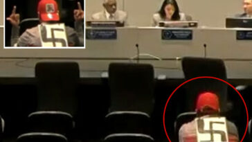 swastika-wearing-agitator-makes-profane-gestures-at-lapd-officials