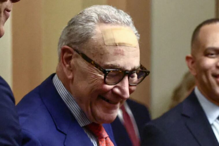 chuck-schumer-wore-a-giant-bandage-on-his-forehead-for-king-charles-iii’s-speech-—-then-offers-off-the-wall-explanation-for-why