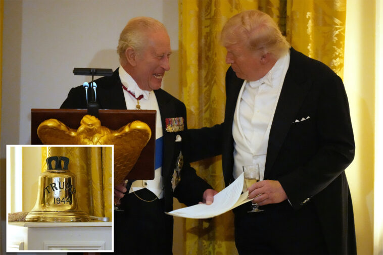 king-charles-iii-gifts-president-a-bell-from-hms-trump-during-white-house-state-dinner