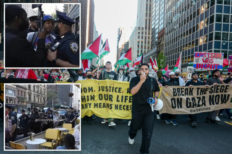 protesters-scream-revolting-anti-israel-slurs-at-diners-outside-nyc-jewish-restaurant,-call-to-‘bomb-israel’