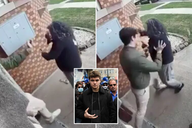 vile-video-shows-white-supremacist-nick-fuentes-pepper-spraying,-shoving-jewish-woman-outside-his-home