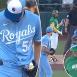 a’s-hitting-coach-ejected-after-michael-wacha’s-broken-chain-causes-pitch-clock-chaos