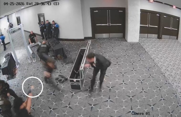 doj-releases-high-res-footage-of-cole-allen-shooting-a-secret-service-officer-during-his-attempt-to-assassinate-trump-at-the-whcd-(video)