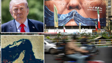 huge-tehran-billboard-blasts-trump-with-strait-of-hormuz-plastered-across-his-face:-‘at-the-breaking-point’