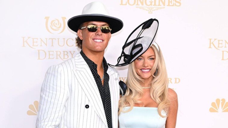 giants’-jaxson-dart,-marissa-ayers-rock-flashy-outfits-during-kentucky-derby-weekend