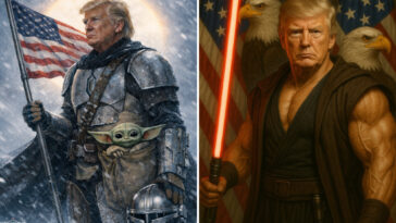 white-house-marks-‘star-wars-day’-by-sharing-meme-of-trump-as-the-mandalorian-—-with-baby-yoda-by-his-side
