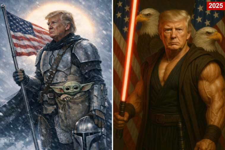 white-house-marks-‘star-wars-day’-by-sharing-meme-of-trump-as-the-mandalorian-—-with-baby-yoda-by-his-side