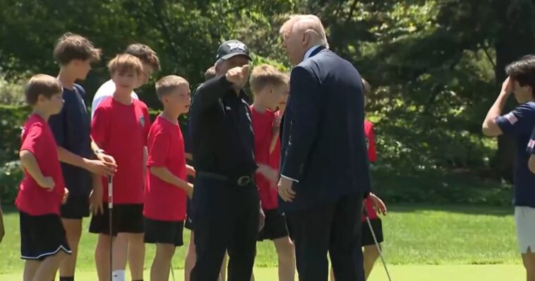 president-trump-putts-on-the-green-on-the-south-lawn,-gives-children-golf-lessons-(video)