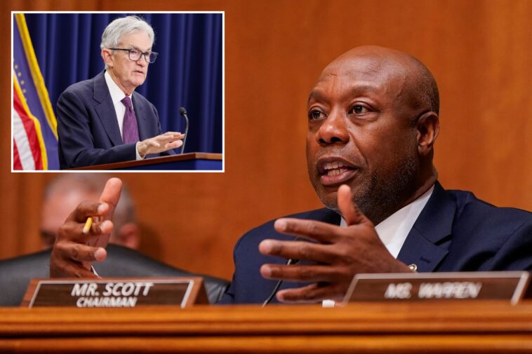 sen.-tim-scott-‘praying’-jerome-powell-leaves-fed-this-month-—-and-hints-chairman-has-an-agenda-by-staying-on