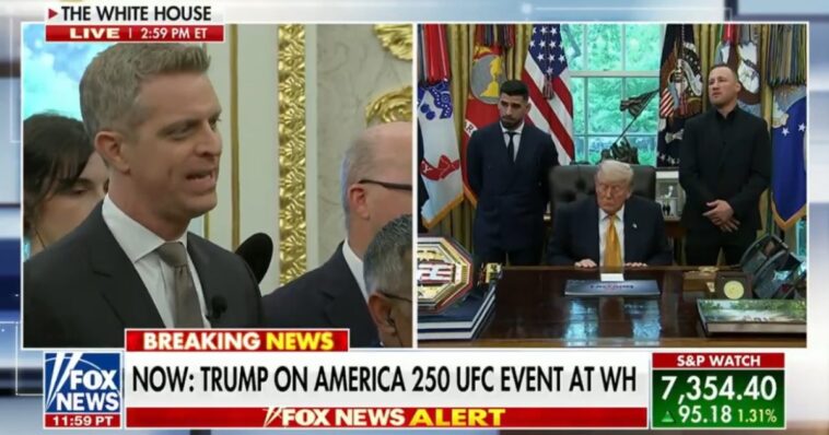 president-trump-spars-with-reporter-during-surprise-oval-office-meeting-with-ufc-fighters-(video)