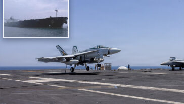 us-f/a-18-super-hornet-fighter-jet-fires-on-iranian-tanker-that-tried-to-break-strait-of-hormuz-blockade